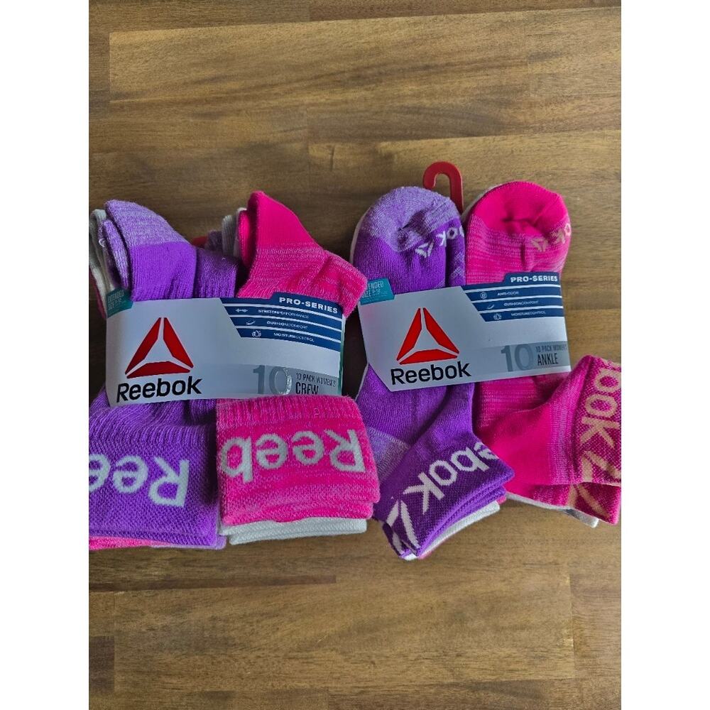 Reebok Women's Pro Series Cushion Crew & Ankle Socks 10-Pack LOT of 2 Size 9-12